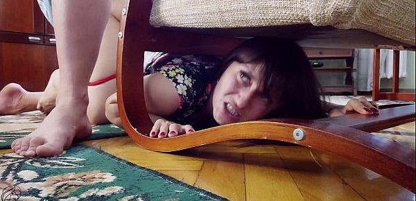  Boyfriend Sensual Doggy Fucking Babe Stuck Under the Chair - Cum on Face